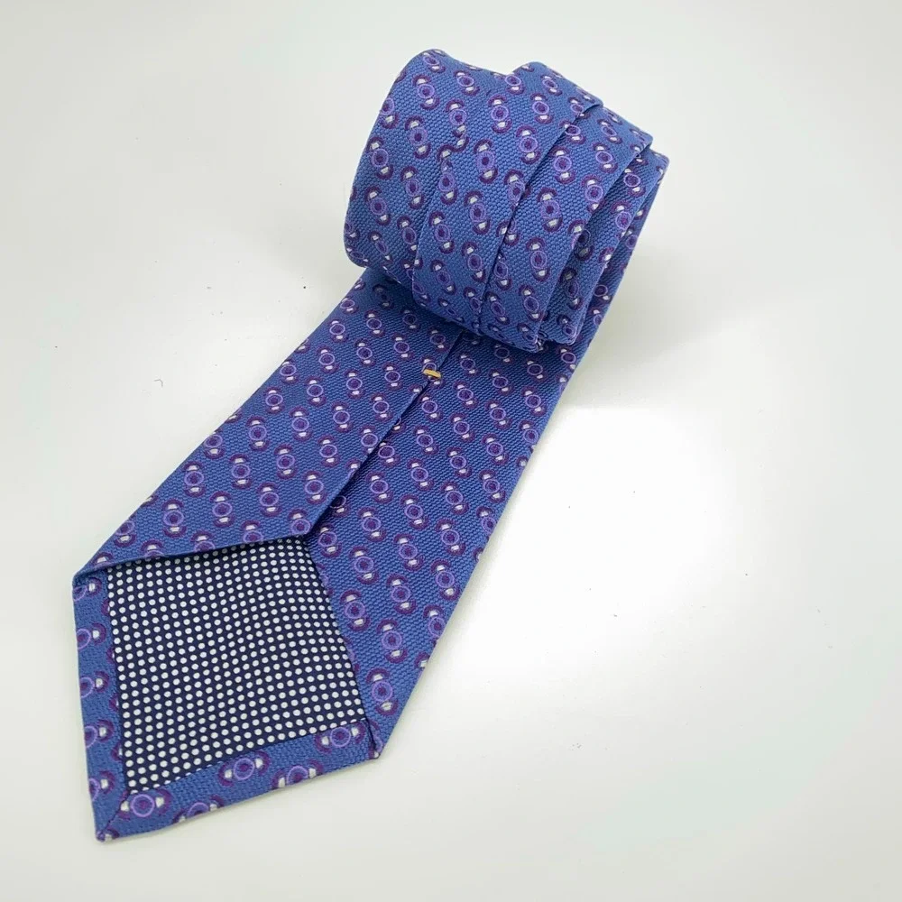 Eton Tie Men One Size Purple White Patterned Silk Classic Fit Necktie Italy Made